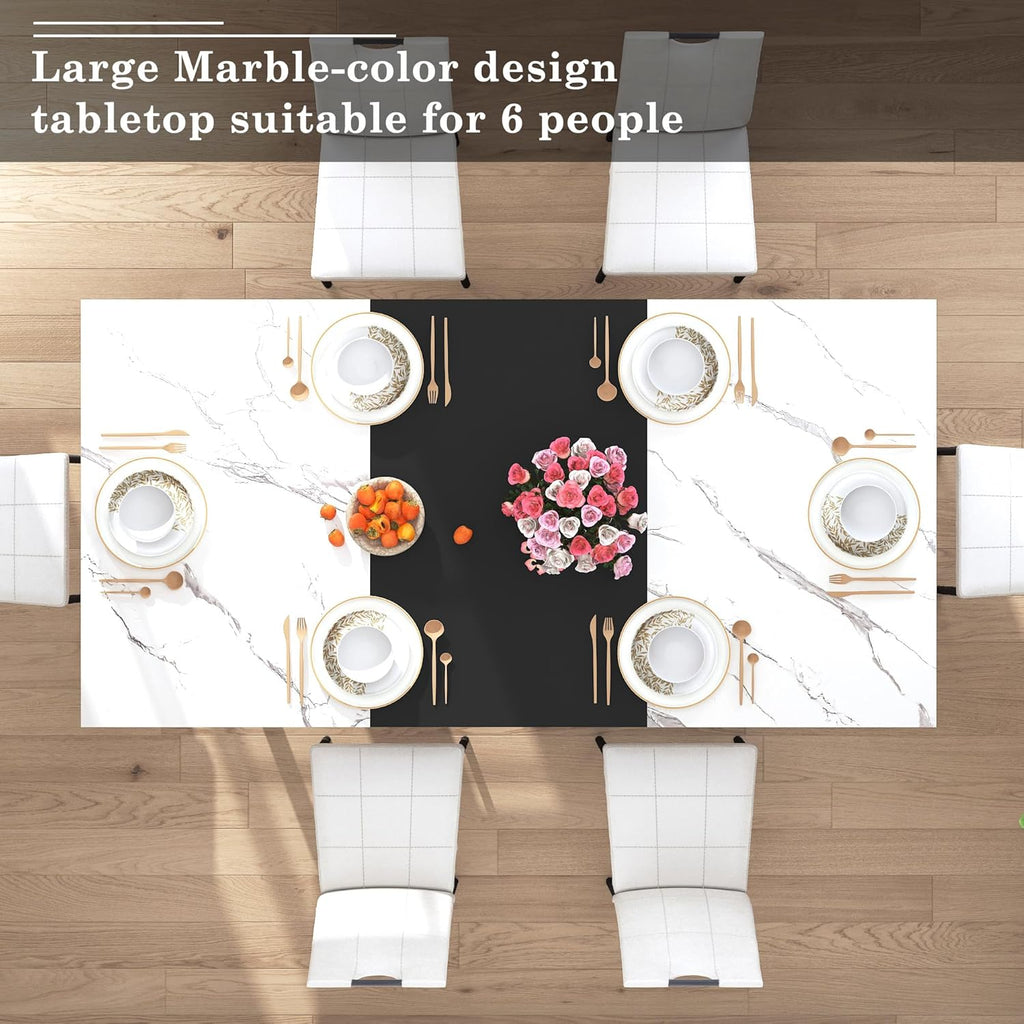 70 Inch Rectangular Dining Table for 4 5 6 People,Kitchen Dinner Table W/Marble-Color Wood Waterpoof Tabletop,Family 6 FT Dining Tables w/Adjustable Leg for Office Home Living Dining Room(White)