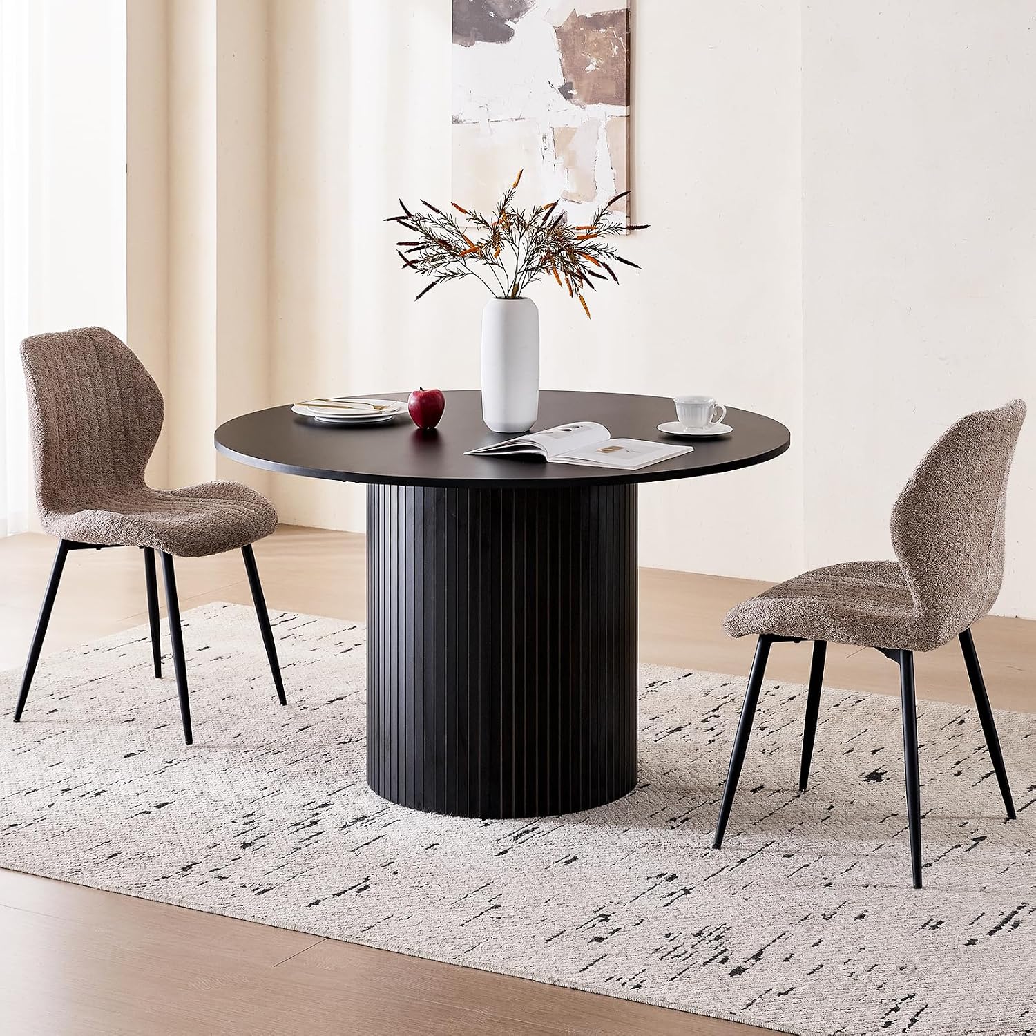 47' Round Dining Table for 4, Black Modern Kitchen Table Circle Pedestal Dinner Table, φ47.2 x H 29.5'
