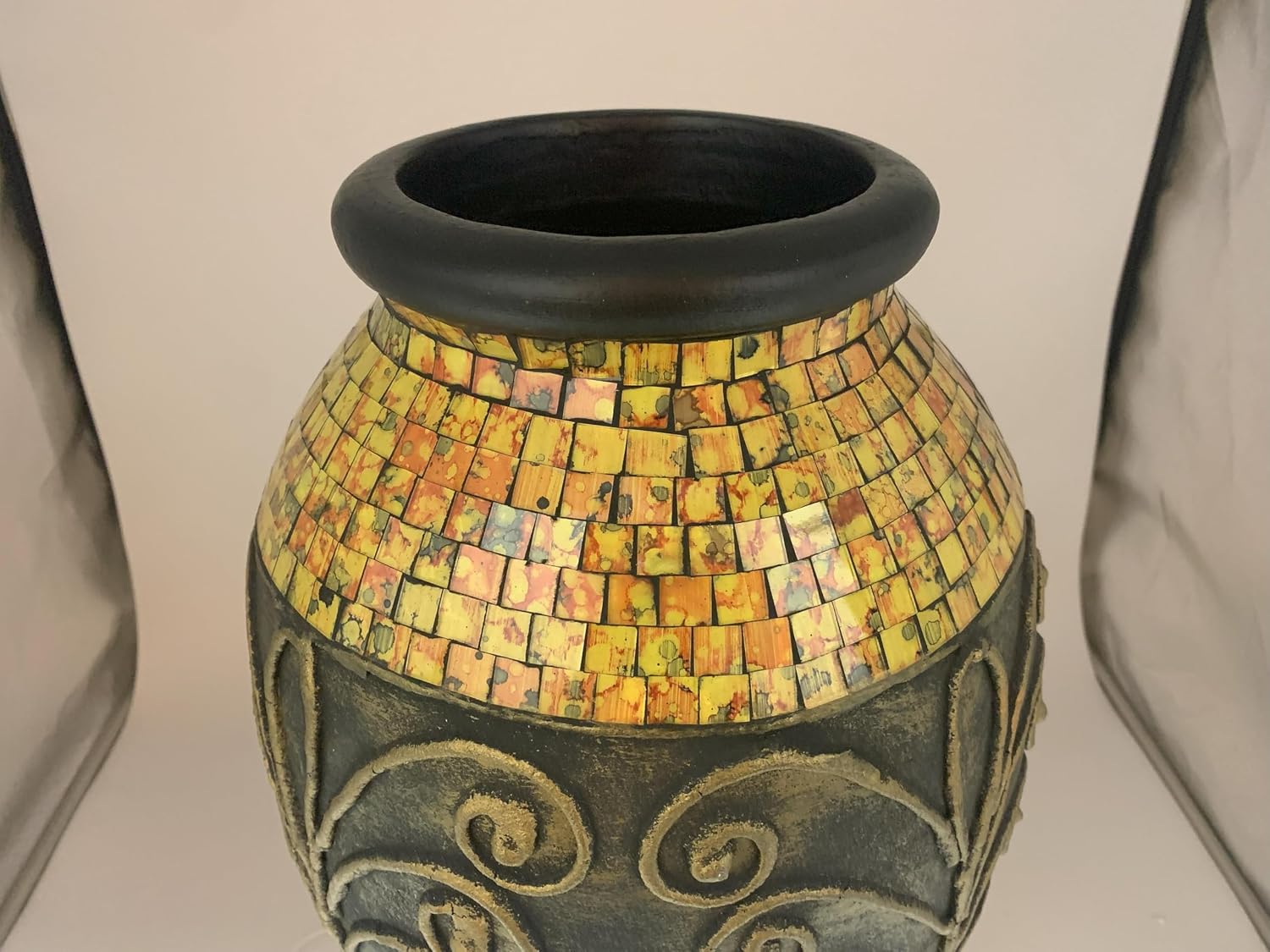 Floor Vase, 24 Inch Mosaic Vase – Tall Cylinder Made of Terracotta with Yellow and Orange Glass Mosaic Pieces – Handcrafted Decorative Home Decor Accent Piece for Bedroom, Living Room, Office