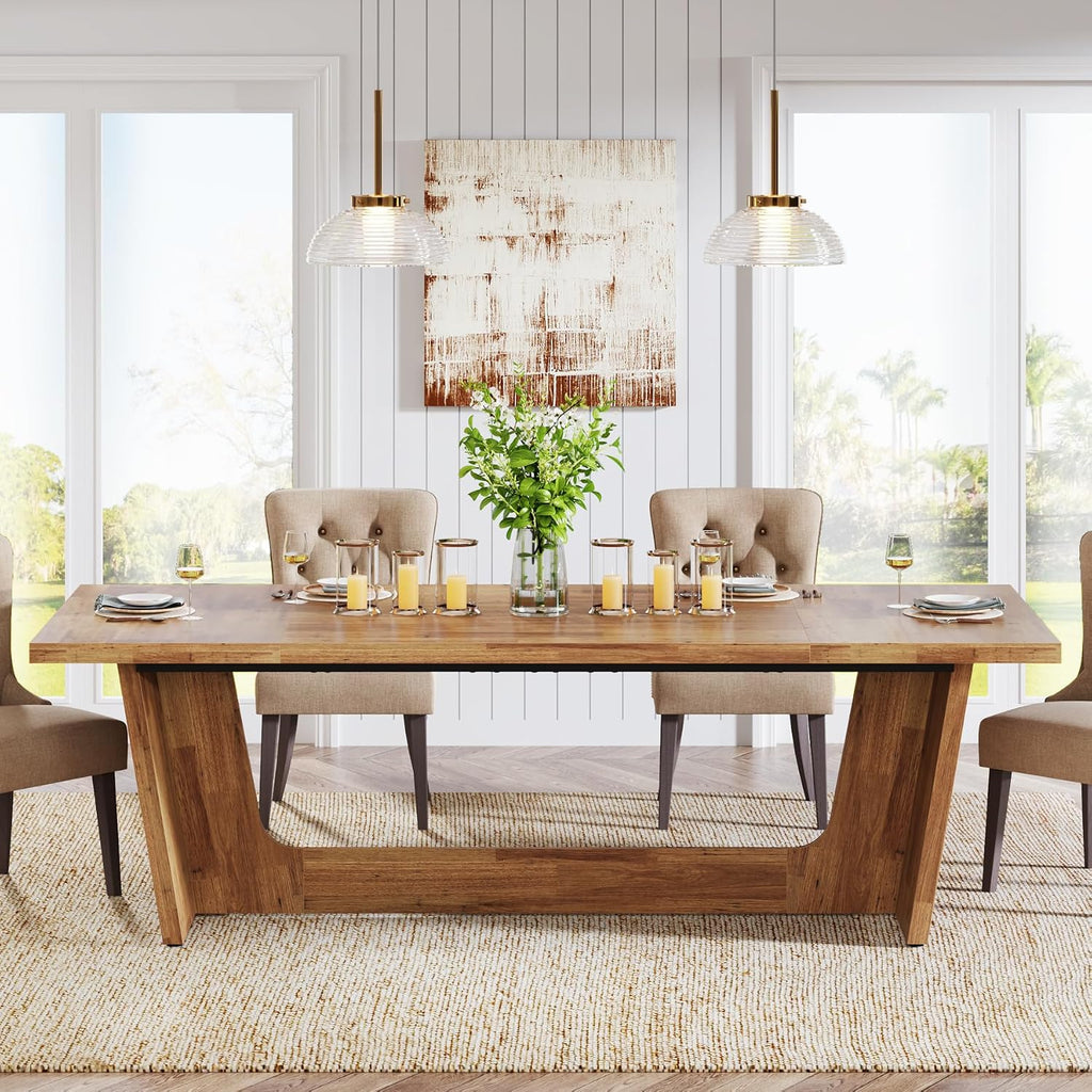 Tribesigns 70.87-Inch Large Dining Table: Wood Long Dining Room Table for 6-8, Rectangular Farmhouse Kitchen Dinner Table with Solid Pedestal, Yellow Brown