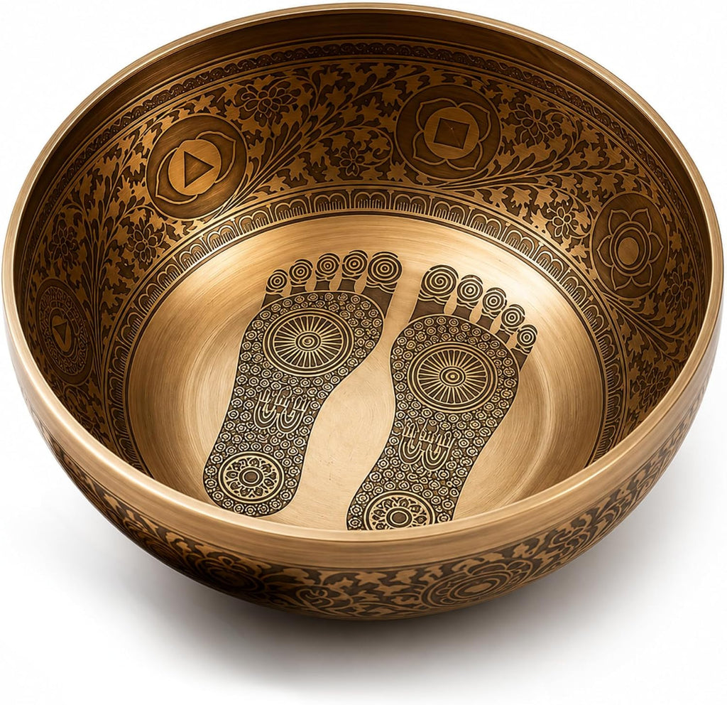 16 Inch Buddha Foot Singing Bowl Handmade in Nepal | Etched Meditation Sound Bowl for Healing Sound Bath Yoga Relaxation Mindfulness & Spiritual Wellness