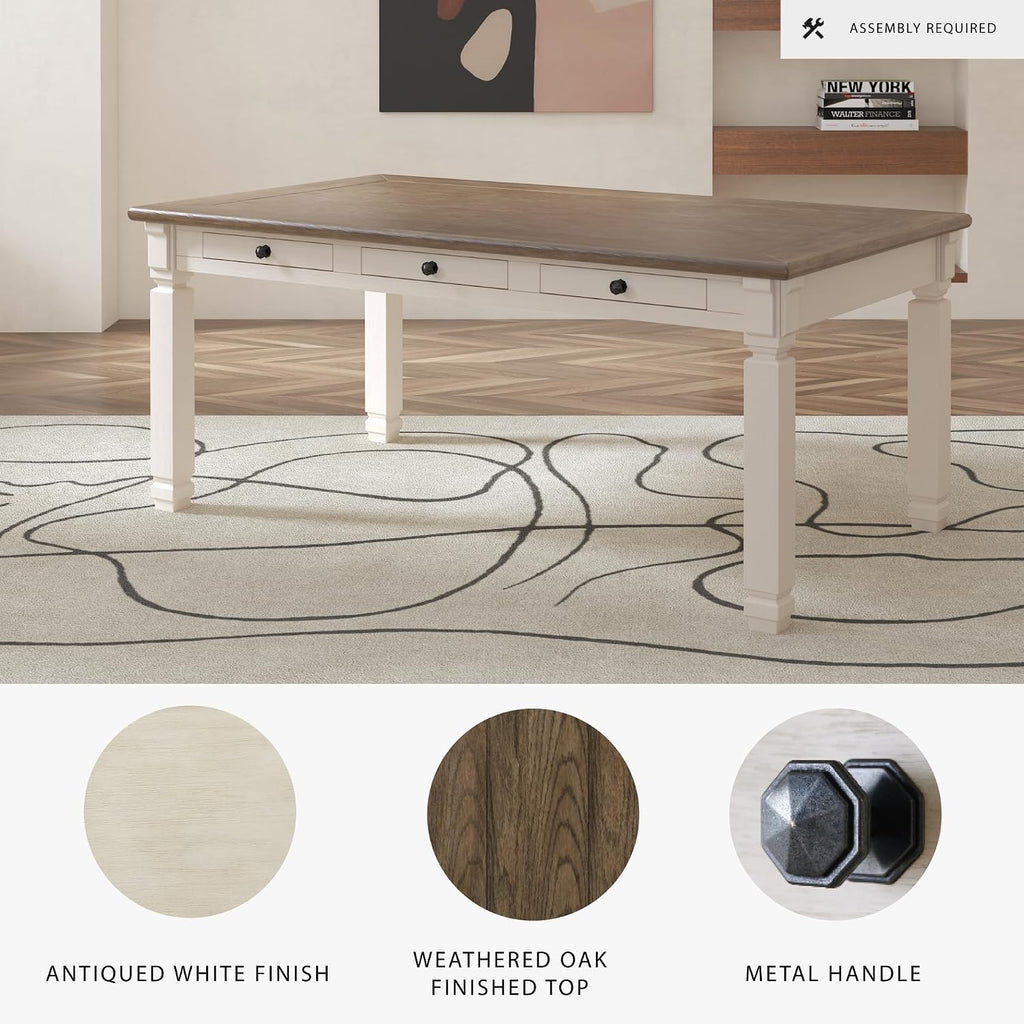 Signature Design by Ashley Bolanburg Dining Table, 2-Tone Farmhouse Style With 6 Built-In Storage Drawers, Wood & Engineered Wood Construction, Seats Up To 6, White/Brown
