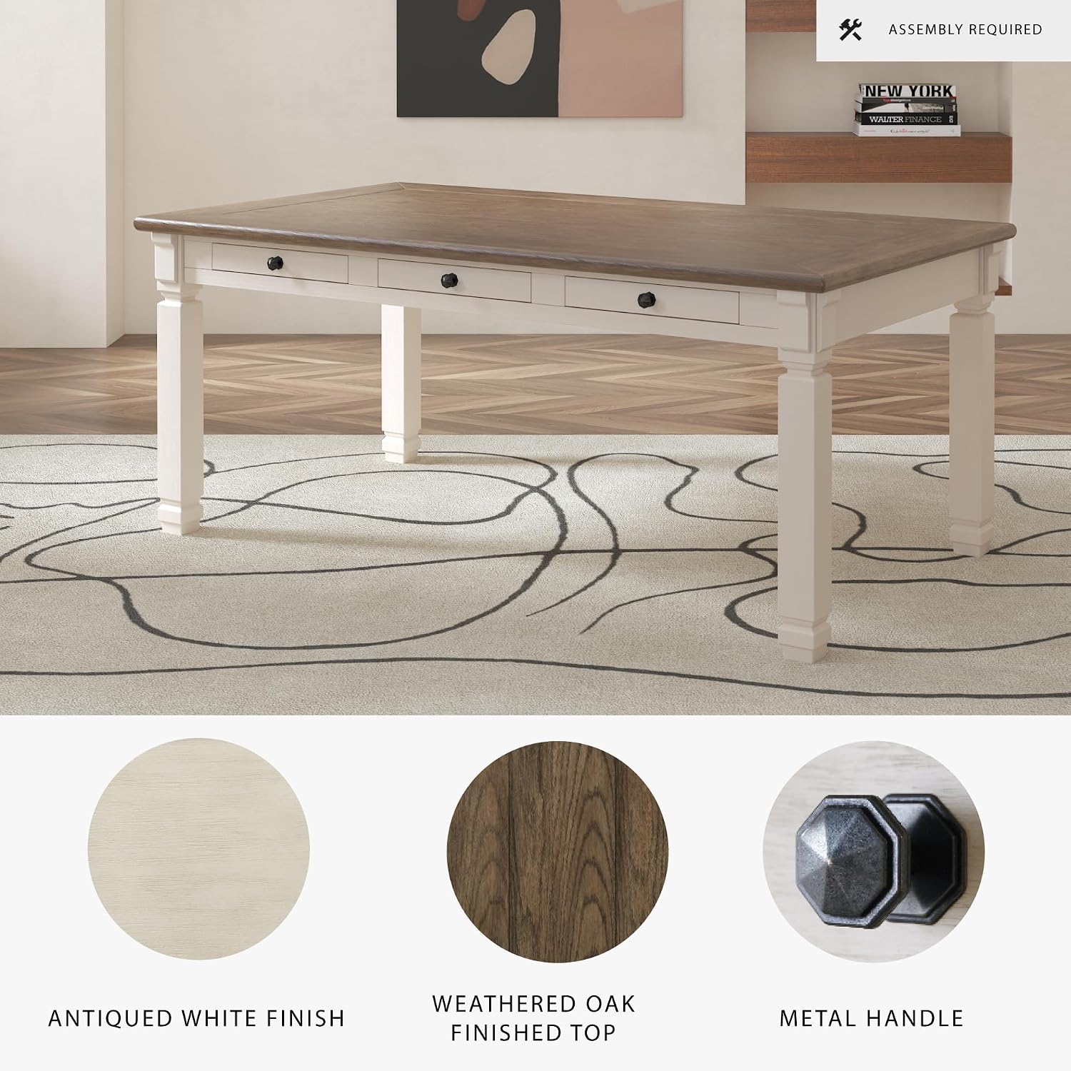 Signature Design by Ashley Bolanburg Dining Table, 2-Tone Farmhouse Style With 6 Built-In Storage Drawers, Wood & Engineered Wood Construction, Seats Up To 6, White/Brown
