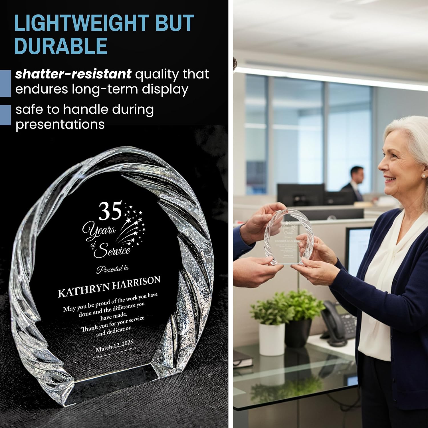 Personalized Acrylic Retirement Gifts For Men and Women, Laser Engraved Custom Trophy for Service Recognition, Years Of Service Retirement Trophy Award for Boss, Employee, Teacher (Oval Crystal)