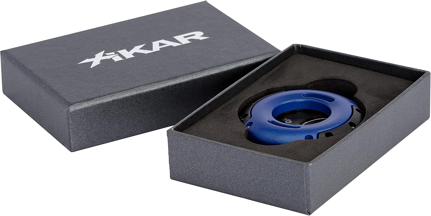 Xikar XO Double Guillotine Cigar Cutter, Dual Stainless Steel Blades, 64 RG, Black and Blue with Black Blades