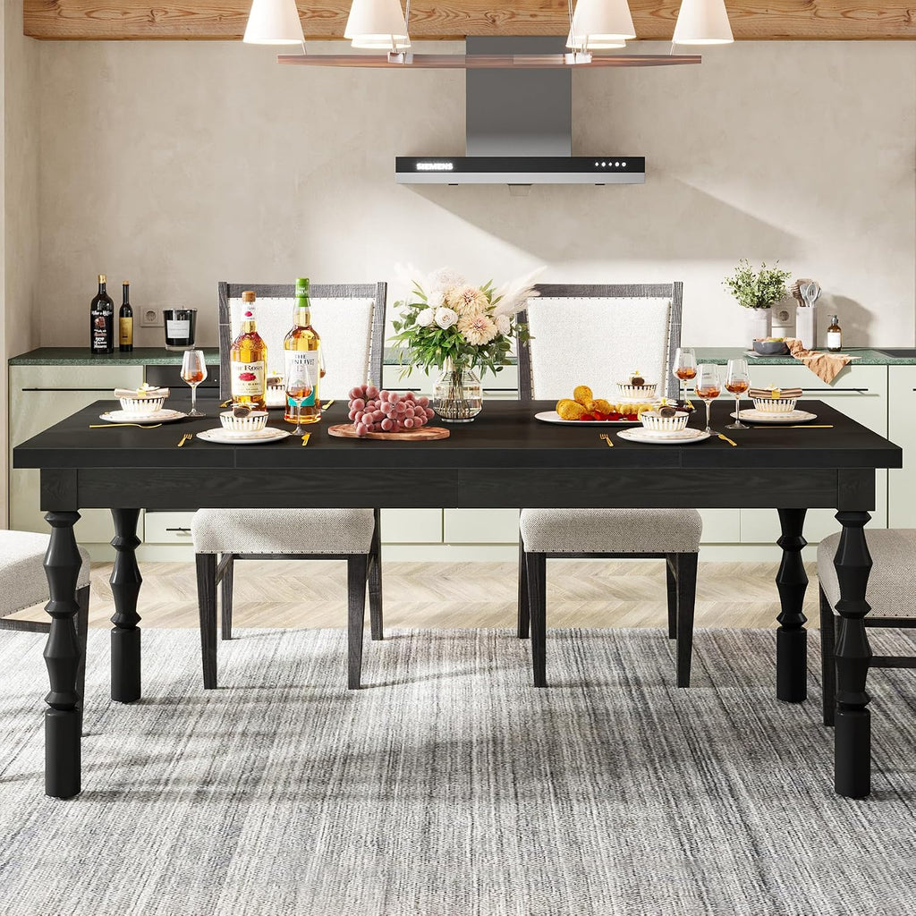 Tribesigns 62' Wood Dining Table for 4-6 People, Farmhouse Large Rectangle Kitchen Table, Modern Dinner Table Kitchen & Dining Room Furniture with Carved Turned Legs