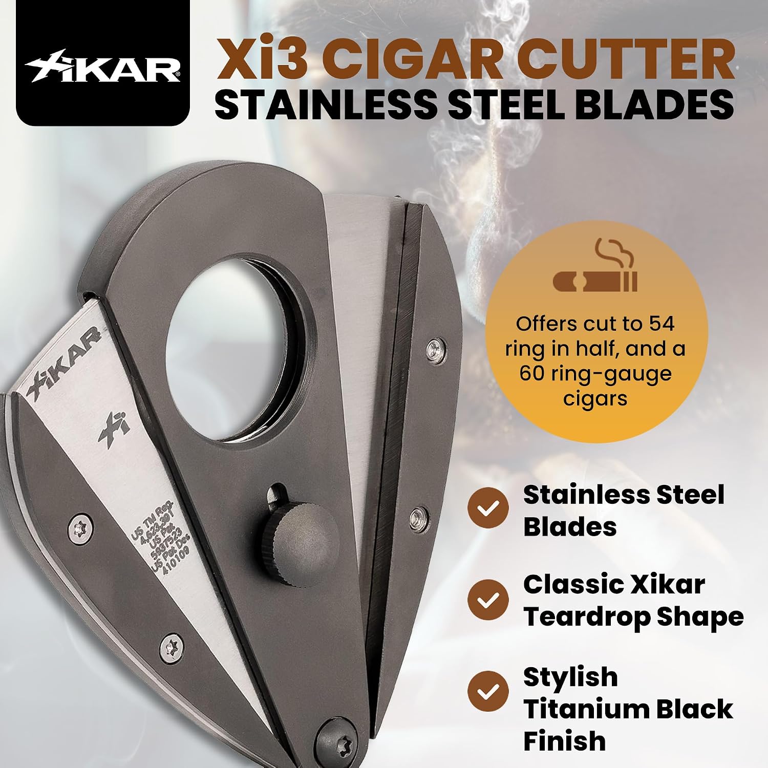 XIKAR Xi3 Cigar Cutter – Precision Double Guillotine Cigar Cutter with 440C Stainless Steel Blades – Rockwell C Rated for 54 to 60 Ring Gauge Cigars – Premium Travel Cigar Accessories