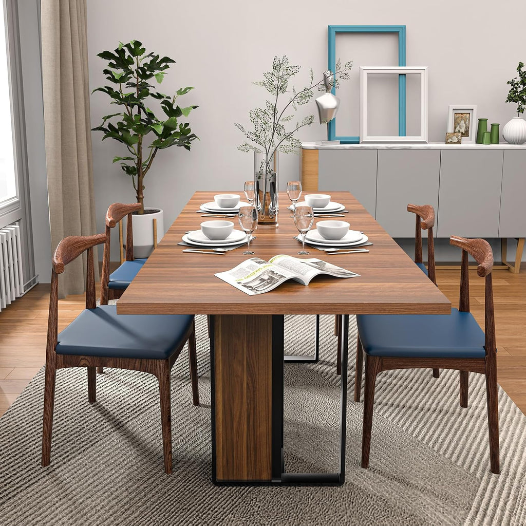 Bigbiglife 71 inch Dining Table for 6-8, Farmhouse Kitchen Table with Large Tabletop, Rectangular Dinner Eating Table W/Thickness Waterproof Wood Tabletop & Foot Pad, for Kitchen, Dining Room, Brown