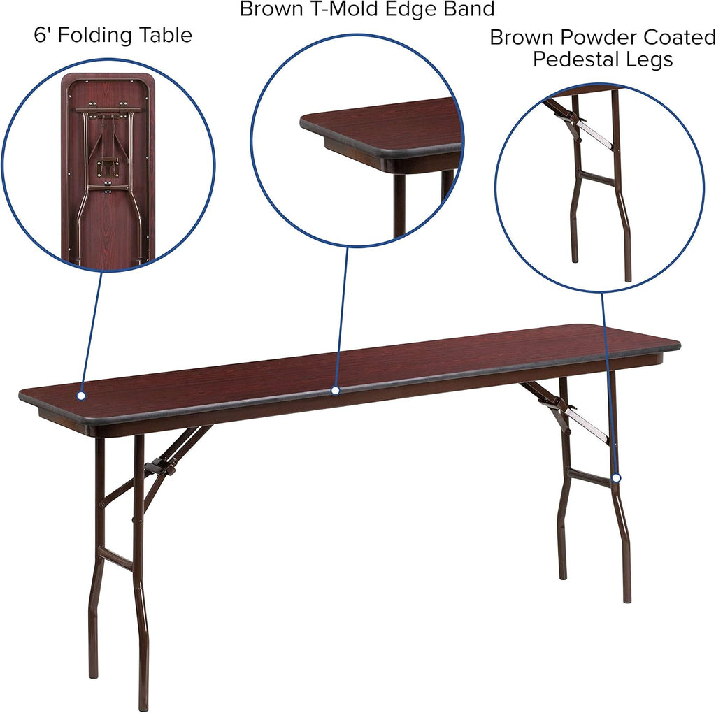 Flash Furniture Frankie 6' Mahogany Melamine Laminate Folding Training and Event Table, Rectangular Folding Training Table, Brown