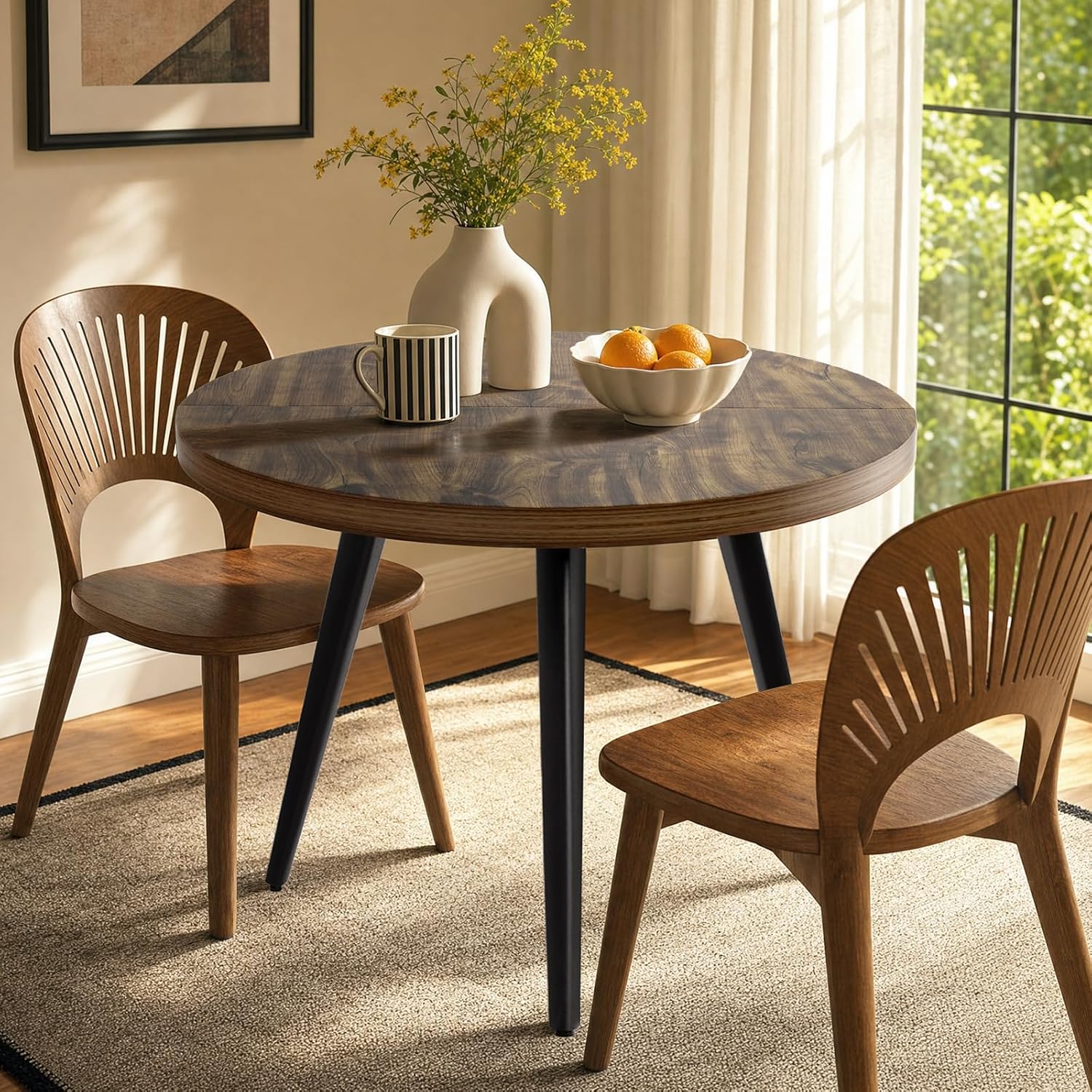 Round Dining Table, Small Dining Table for 2, 31.5' Round Table, Mid-Century Modern Kitchen Table with 1.4' Thickness Wood Grain Tabletop for or Small Space, Dining Room, Kitchen, UG Rustic Brown