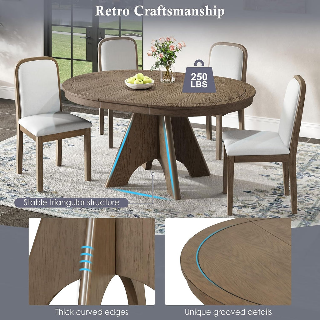 LUMISOL 42'-58' Extendable Round Dining Table for 4-6, Farmhouse Kitchen Table with Distressed Finish and Sturdy Crossed Legs, Wood Dinner Tables for Kitchen, Dining Room, Espresso