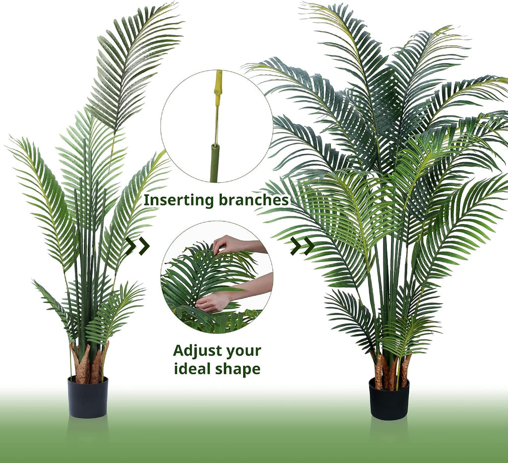 Yepdin Artificial Tropical Palm Plant - 5 Ft Tall Faux Palm Tree with Plastic Pot for Office and Home Decor, Indoors and Outdoors, Housewarming Gift, K1502PCS