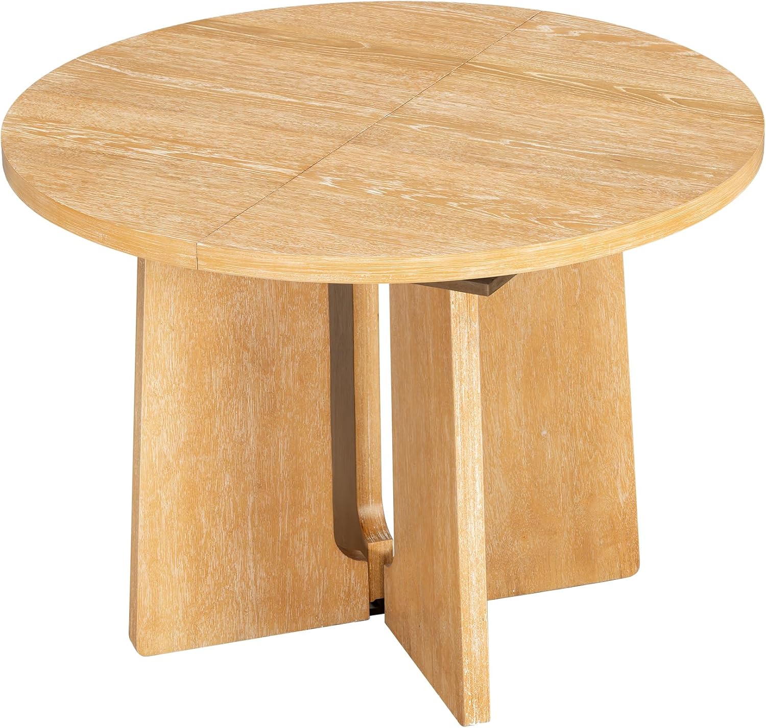 LUMISOL Extendable Round Dining Table for 4-6 People, Farmhouse Kitchen Table with 16inch Removable Leaf for Kitchen, Dining Room, Living Room, Natural