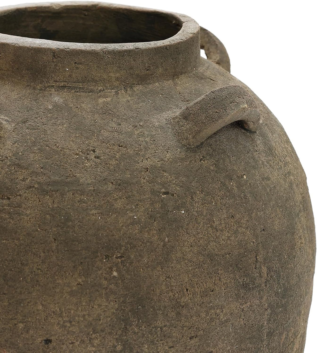 LuxenHome Rustic Ceramic Flower Vase,15 Inch Tall Brown Terracotta Cauldron Vase for Living Room Decor，Large Floor Vase Home Décor Accents,Round Vintage Pottery Vases Home Decor