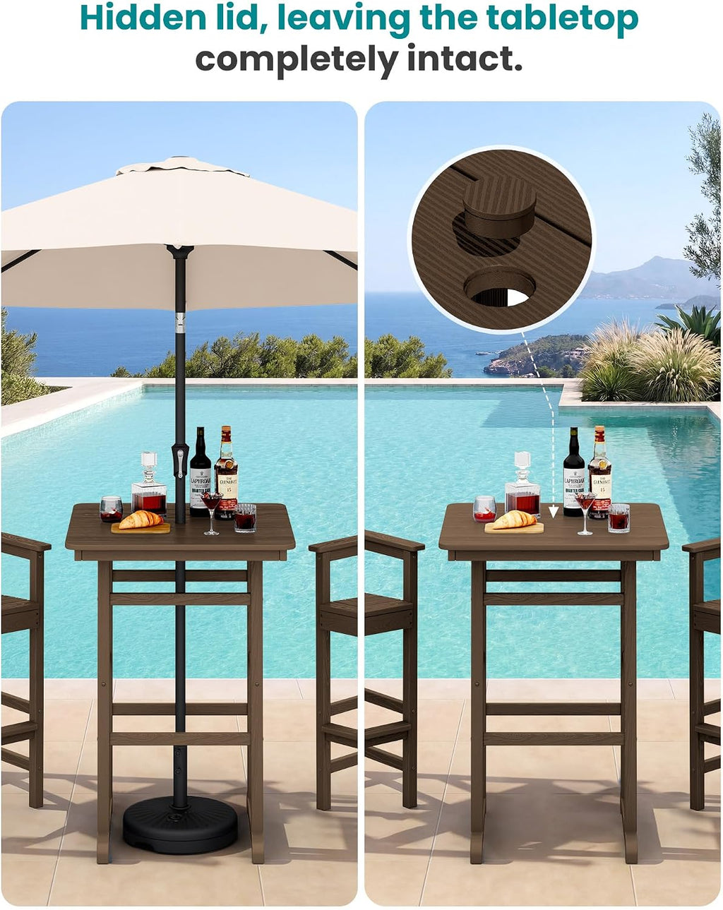 SERWALL HDPE Outdoor Patio Bar Set, Tall Adirondack Bar Chair and Table Set (Coffee, 3 pcs)