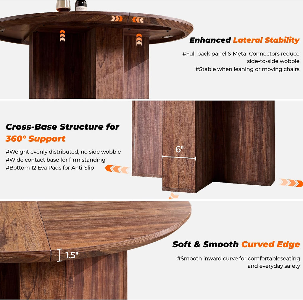 RedLemon Round Dining Table for 4 People, 47' Modern Wood Kitchen Table with Thick Stable Cross Pedestal Base & Curved Edge, Round Dinner Table for Dining Room, Kitchen (Rustic Walnut)