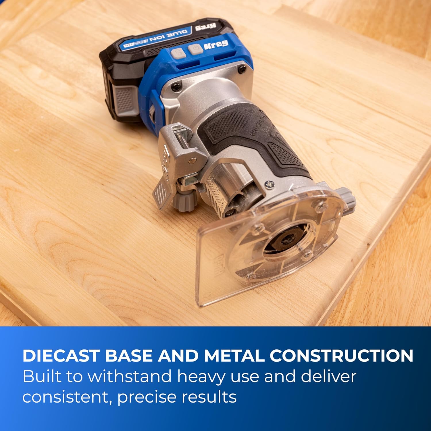 Kreg 20V Ionic Drive 1/4 Inch Trim Router - Cordless 20V for Woodworking - Micro-Adjustment Trim Tool - Dual LED Lights - Precise Electric Handheld Router - Bare Tool - KPTRT025A