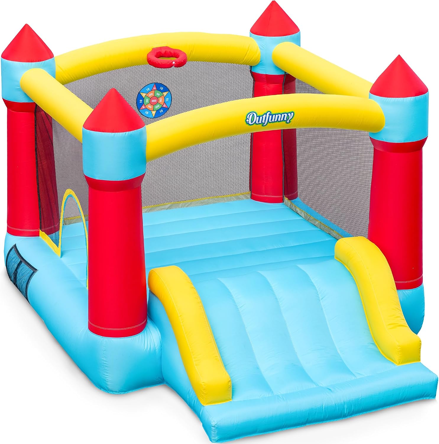 Outfunny Bounce House with Slide, Inflatable Bouncy House for Kids 3-12, Outdoor&Indoor, Bounce Area 8'x8', Capacity 400 lb - Blue