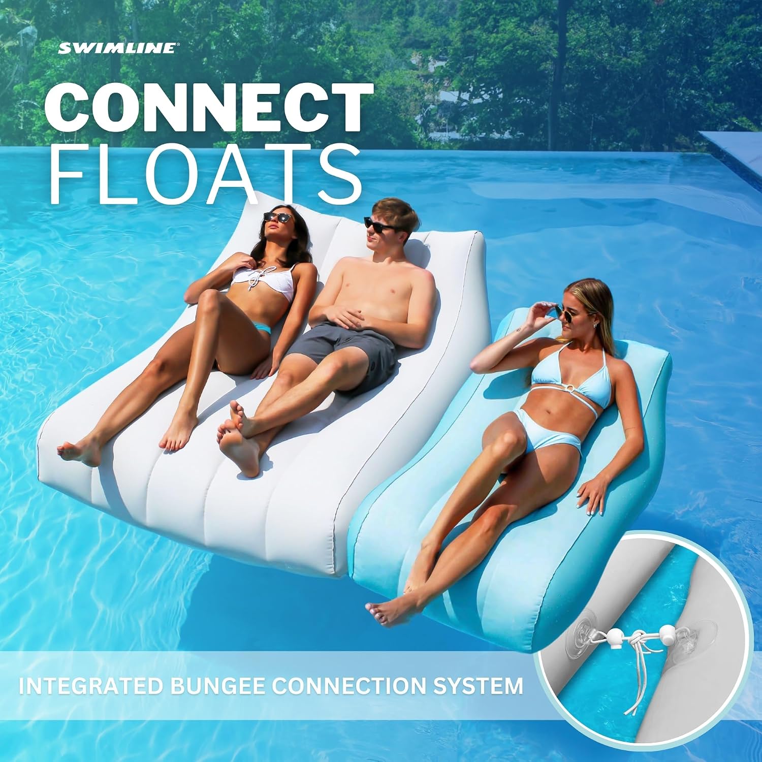 SWIMLINE Original Cloud Chaise Pool Lake Float Lounger Raft for Adults & Kids | Comfortable Fabric Foam Texture for Floating & Backyard Lounging | Connect Multi Floats W/Bungee System (Pack of 6)