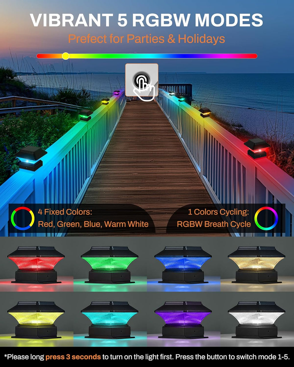 10 Pack Colorful Outdoor Solar Post Lights – 5 Modes, Fits 4x4 and 4x6 Posts, 50 Lumens, Decorative Waterproof Lamps – Ideal for Decks, Gardens, Fences, Patios, Halloween Ambiance