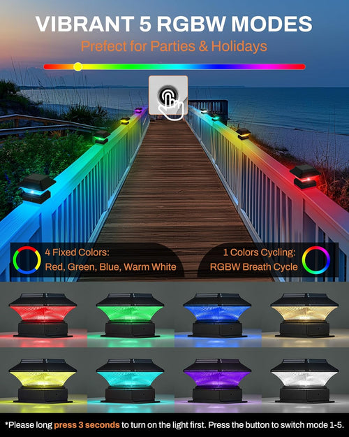 10 Pack Colorful Outdoor Solar Post Lights – 5 Modes, Fits 4x4 and 4x6 Posts, 50 Lumens, Decorative Waterproof Lamps – Ideal for Decks, Gardens, Fences, Patios, Halloween Ambiance