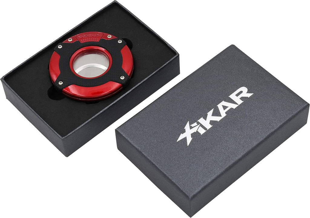 XIKAR Enso Cigar Cutter, Synchronized Double-Guillotine Stainless Steel Blades, Planetary Gear System, Red