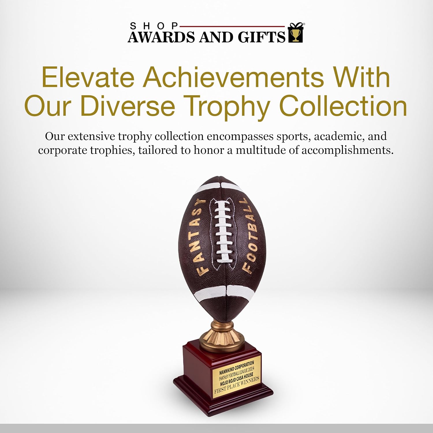SHOP AWARDS AND GIFTS Customizable 15-3/4 Inch Painted Resin Fantasy Football Trophy on Rosewood Base, Includes Personalization