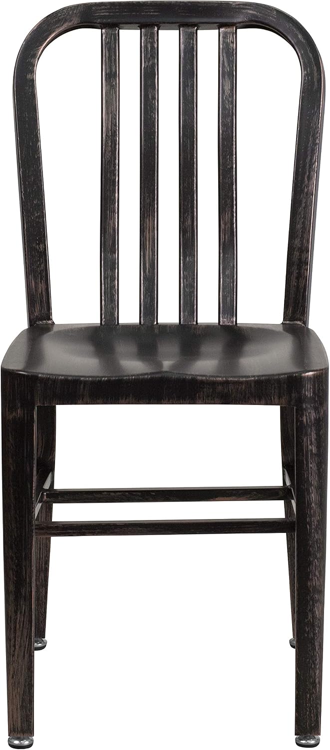 Flash Furniture Gael Commercial Grade 2 Pack Black-Antique Gold Metal Indoor-Outdoor Chair