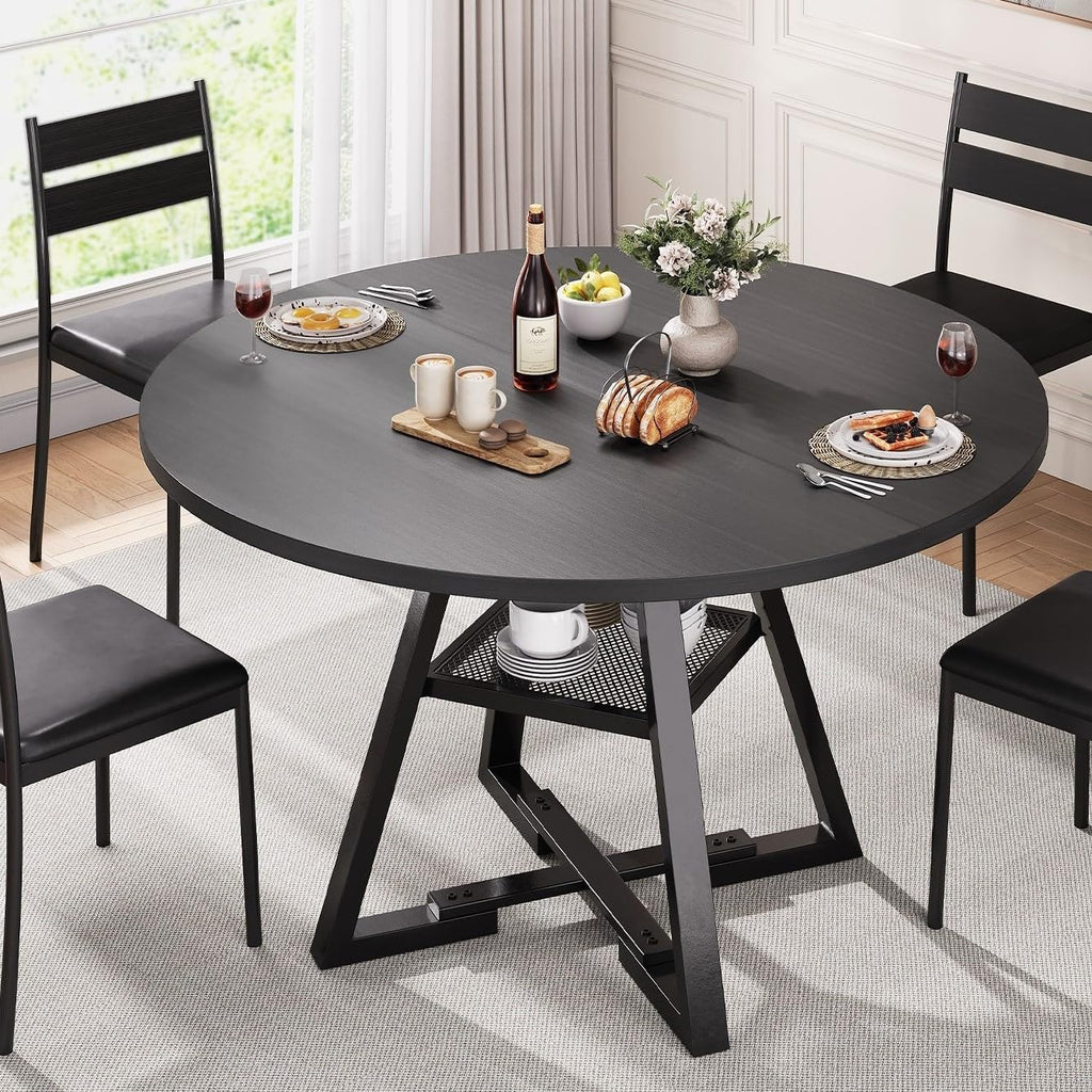 Jocoevol Round Dining Table for 4,Kitchen Dining Room Circle Dinner Pedestal Table,Space Saving Wood Kitchen & Dining Room Furniture (Black, 47In)