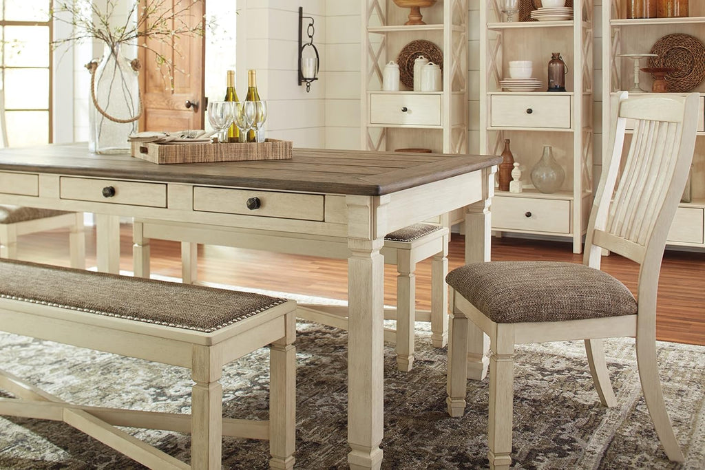 Signature Design by Ashley Bolanburg Dining Table, 2-Tone Farmhouse Style With 6 Built-In Storage Drawers, Wood & Engineered Wood Construction, Seats Up To 6, White/Brown