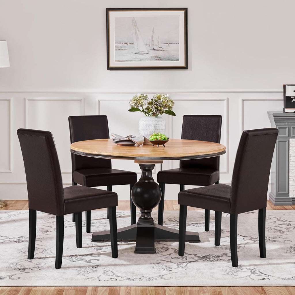Yaheetech Dining Chairs Set of 4 PU Leather Dining Room Chairs with Waterproof Surface and Wood Legs for Kitchen Restaurant and Living Room, Dark Brown