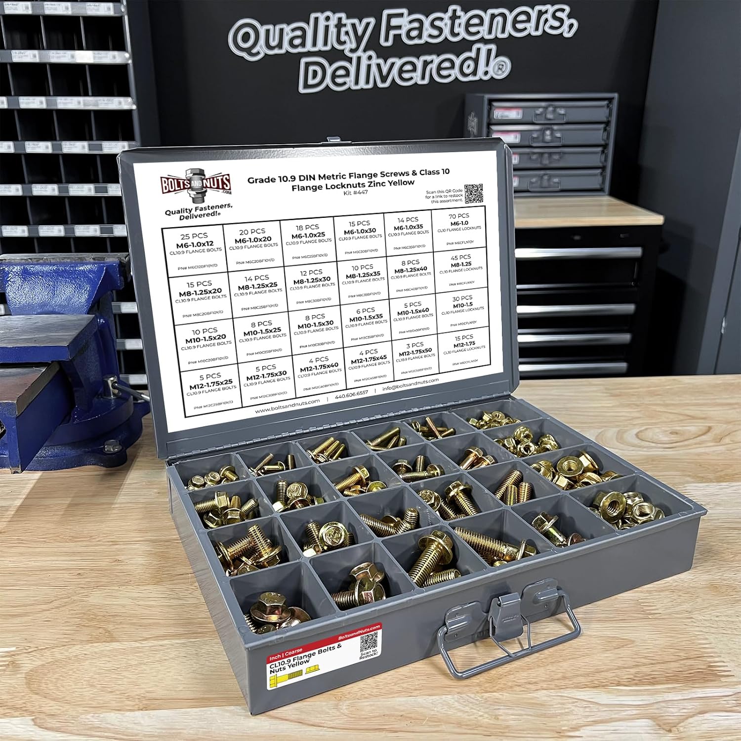 Metric Class 10.9 Hex Flange Frame Bolts & Nuts Zinc Yellow Assortment Kit - 370 PCS