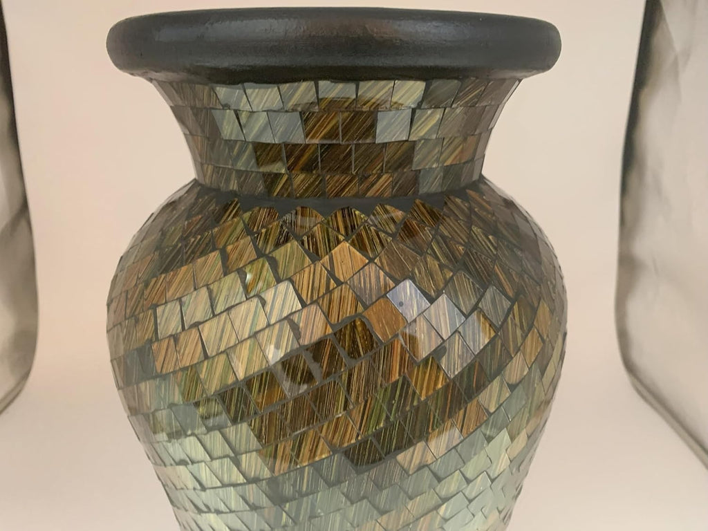 Floor Vase, 18 Inch Mosaic Vase – Tall Cylinder Made of Terracotta with Brown, Black, and Olive Green Glass Mosaic Pieces – Handcrafted Decorative Home Décor Accent Piece for Bedroom, Office
