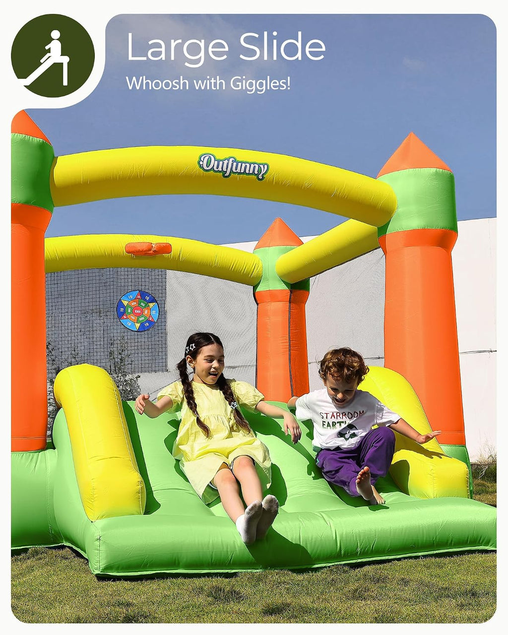 Outfunny Bounce House with Slide, Inflatable Bouncy House for Kids 3-12, Outdoor&Indoor, Bounce Area 8'x8', Capacity 400 lb - Green