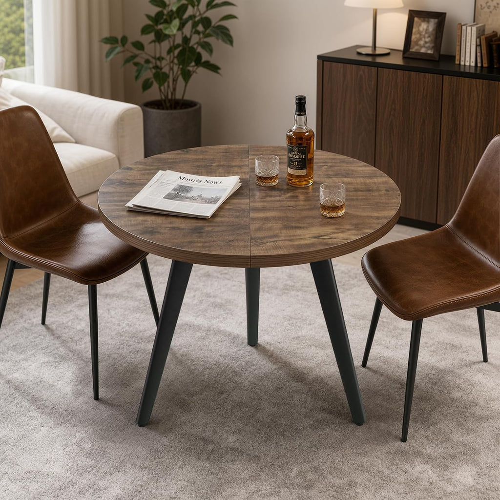 Round Dining Table, Small Dining Table for 2, 31.5' Round Table, Mid-Century Modern Kitchen Table with 1.4' Thickness Wood Grain Tabletop for or Small Space, Dining Room, Kitchen, UG Rustic Brown