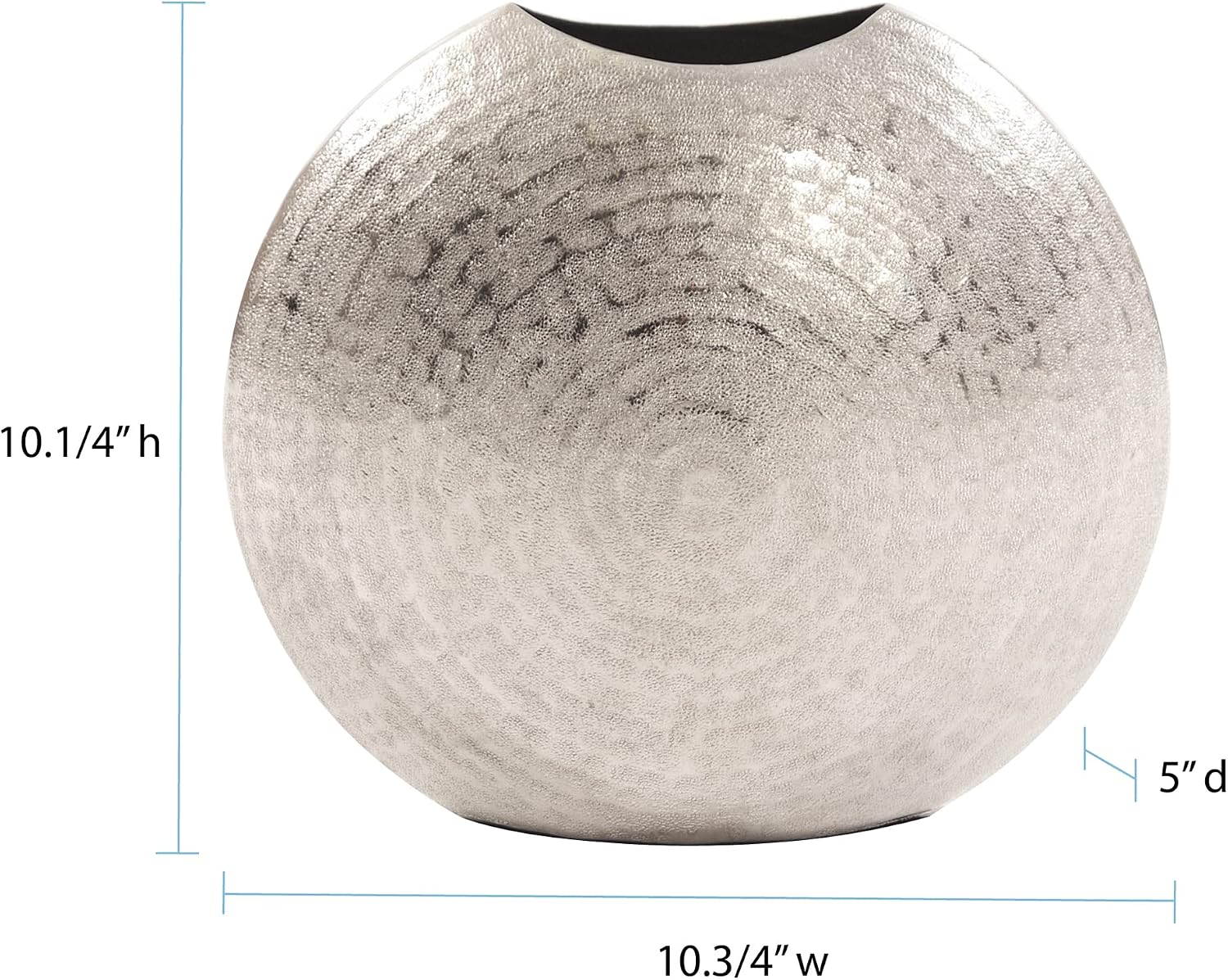 Howard Elliott Collection Frosted Decorative Metal Vase Mettalic Silver Accent with Hammered Texture for Home, Centerpiece, Entryway & Living Room, 10.25 x 5 x 10.75 Inch, Small