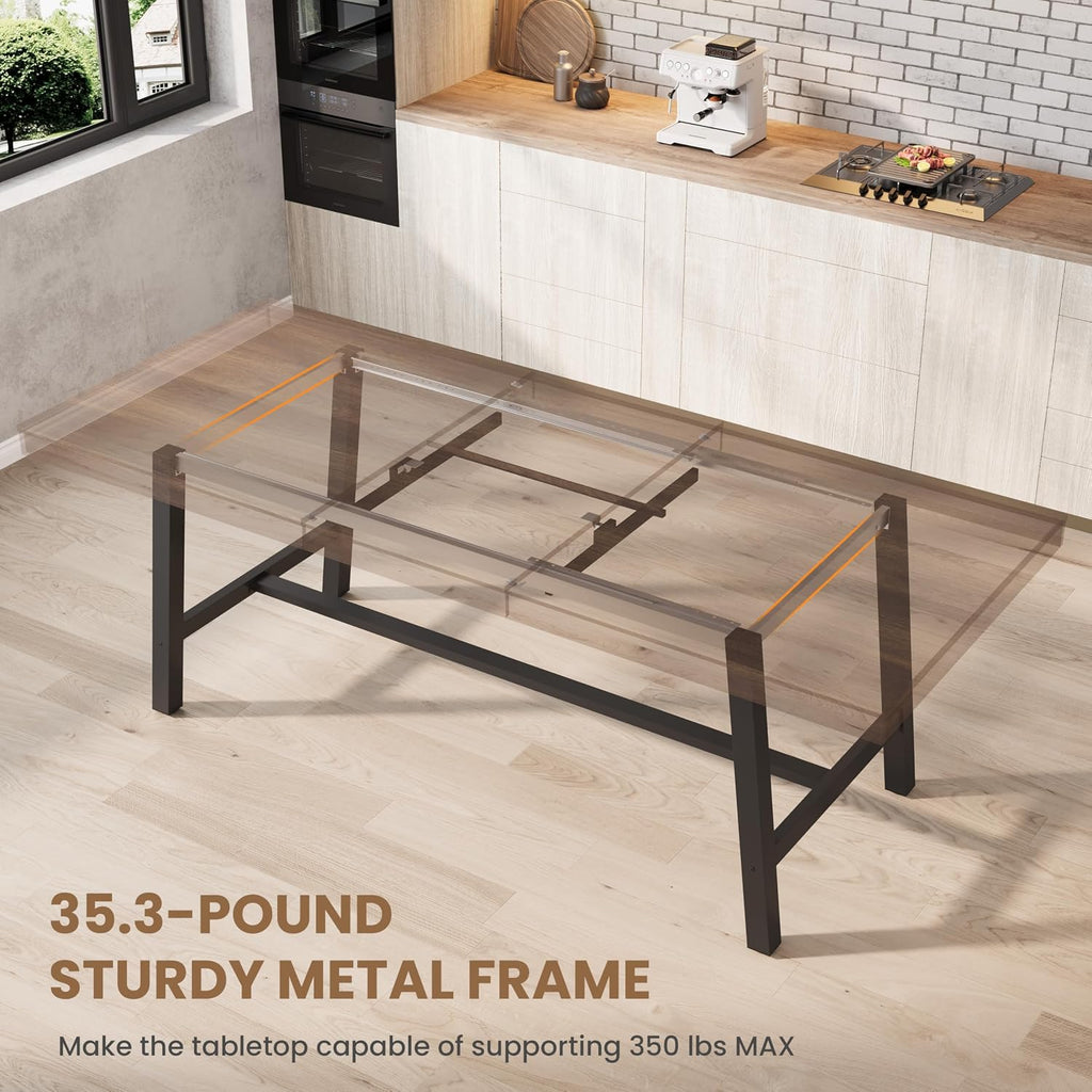 GarveeHome 63-83' Extendable Dining Table, Industrial Rectangular Dining Room Table for 6-8 People, Expandable Kitchen Table with Heavy Duty Metal Frame for Dining Room, Kitchen & Parties, Brown