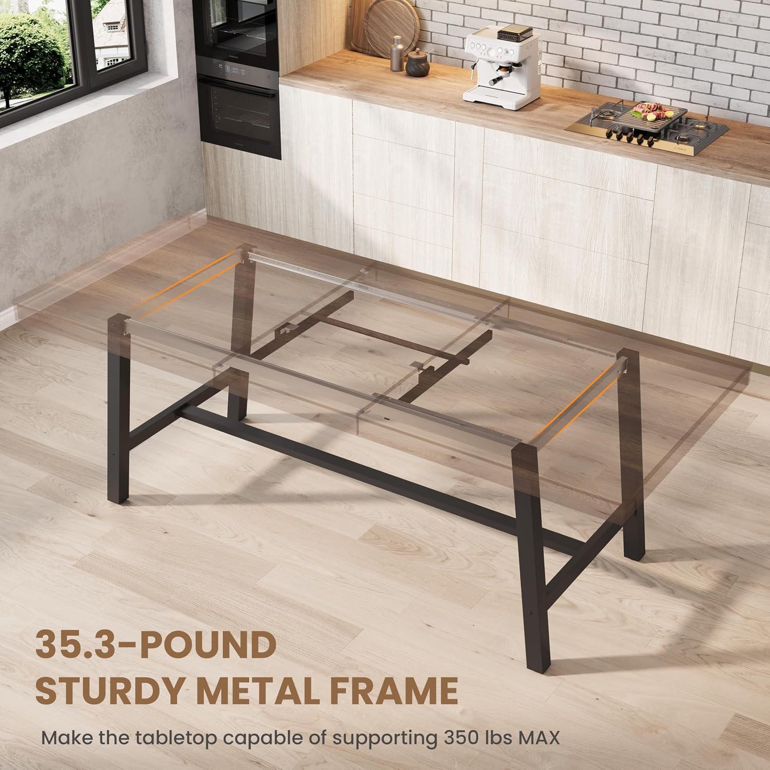 GarveeHome 63-83' Extendable Dining Table, Industrial Rectangular Dining Room Table for 6-8 People, Expandable Kitchen Table with Heavy Duty Metal Frame for Dining Room, Kitchen & Parties, Brown