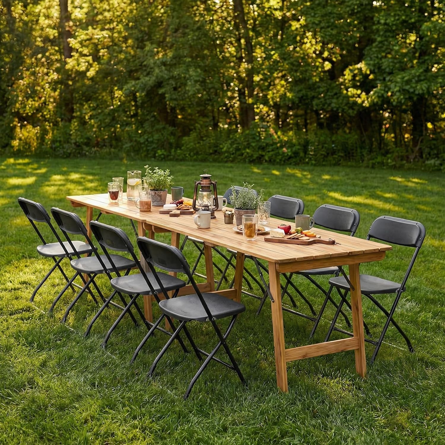 DUMOS Folding Chairs Sets of 8, 330lbs Plastic Stackable Portable Patio Dining Sets, Fold Up for Indoor Outdoor, Camping, Garden, Party, Meeting (Black)