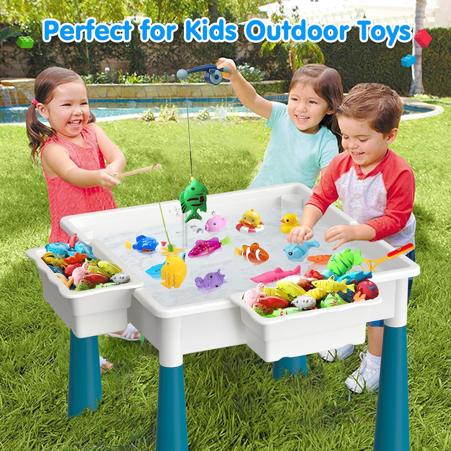OCATO Toddlers Kids Table and 4 Chairs Set: Activity Table with 152Pcs Large Marble Run Building Blocks Storage All in One Play Sensory Water Tables Sand Tables for Boys Girls 3 4 5 6 Year Old