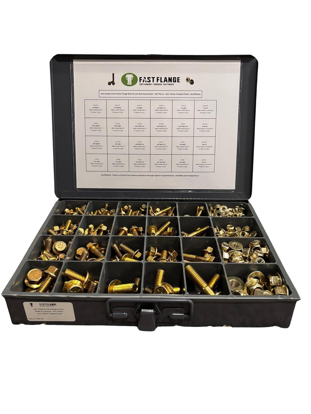Grade 8 Hex Cap Flange Frame Bolt Zinc Yellow Trivalent & Locking Flange Nuts Assortment Kit - 447 Pieces
