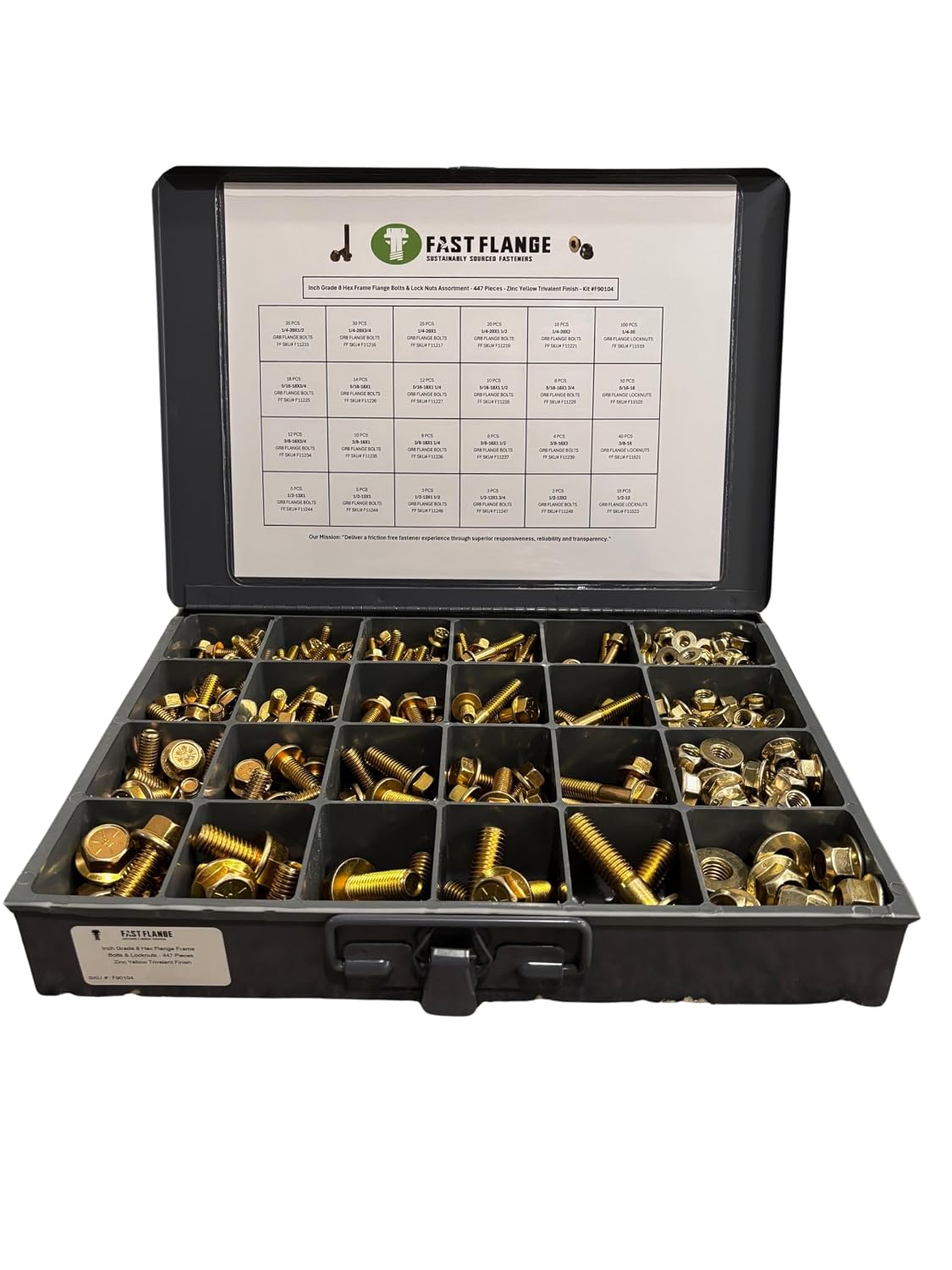 Grade 8 Hex Cap Flange Frame Bolt Zinc Yellow Trivalent & Locking Flange Nuts Assortment Kit - 447 Pieces