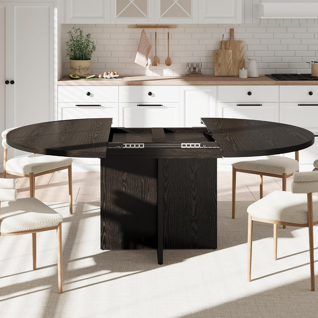 Garvee 43.3''-59'' Extendable Round Dining Table for 4-8, Modern Kitchen Oval Dining Table with Removable Leaves, Dinner Table for Dining Room, Kitchen, Living Room, Black