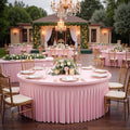 8 Pack Baby Pink Spandex Round Tablecloths for 72 inch Table, Wrinkle Free 132inch Stretchy Fitted 6FT Round Table Cloths Cover with Skirt for Wedding Party Dining Banquet Events