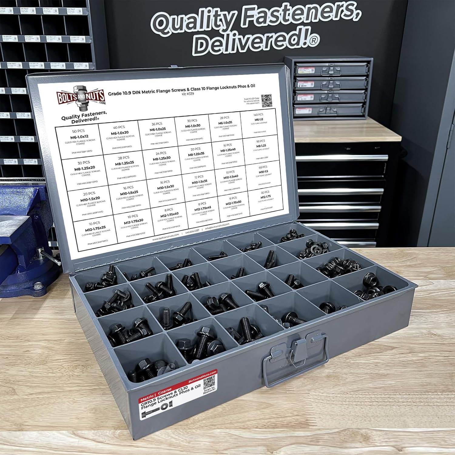 Metric Class 10.9 Hex Cap Flange Frame Bolts & Locking Flange Nuts Assortment Kit - 739 Pieces!