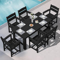 SERWALL Outdoor Dining Table Set, 67'' HDPE Patio Dining Set for 6, Wood-Like All-Weather Outdoor Table and Chairs Set for Lawn, Black