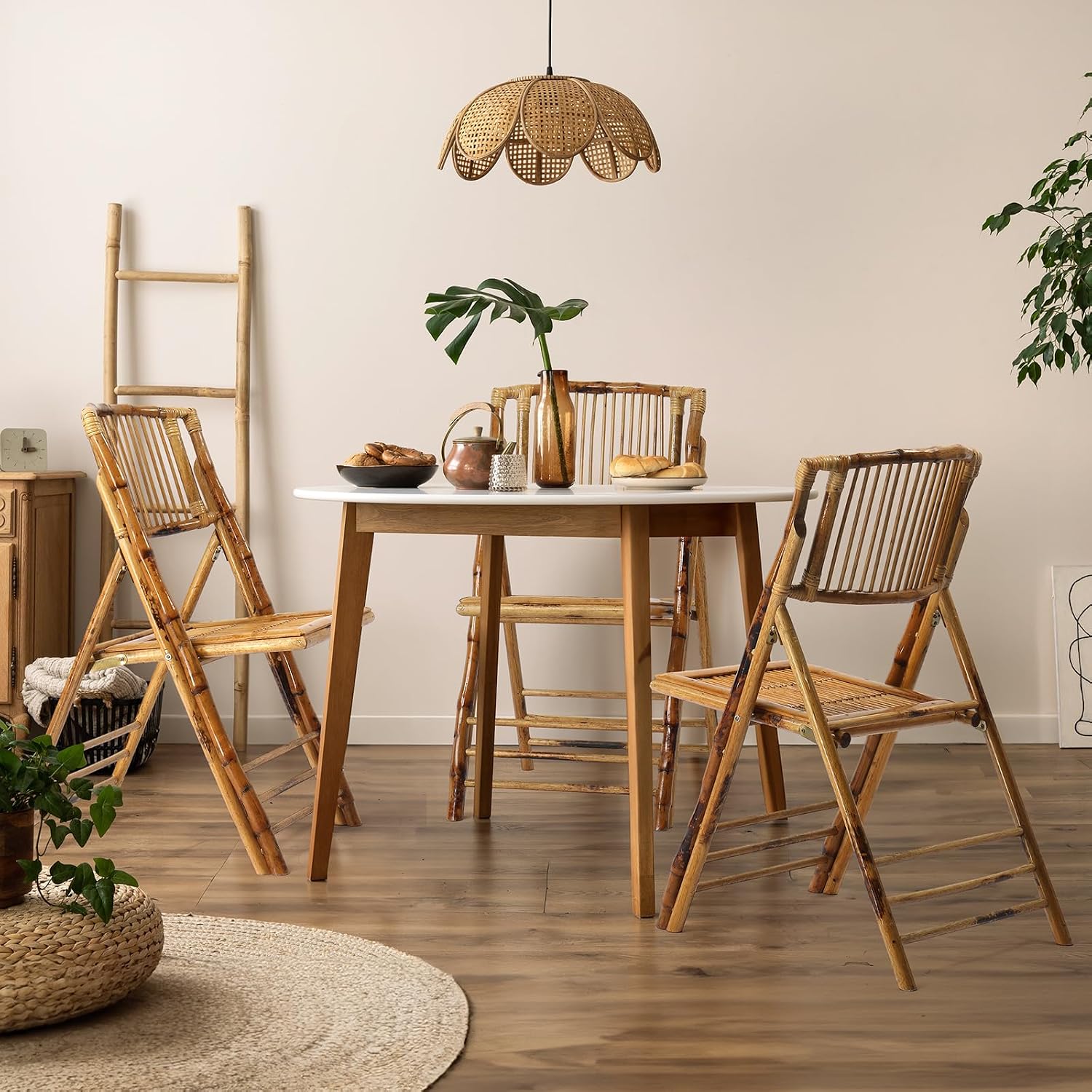 VINGLI Bamboo Folding Chair, Foldable Dining Wood Chairs Comfortable Seat for Outdoor & Indoor, Patio, Porch, Wedding, Party, Event,Brown (2 Pack)