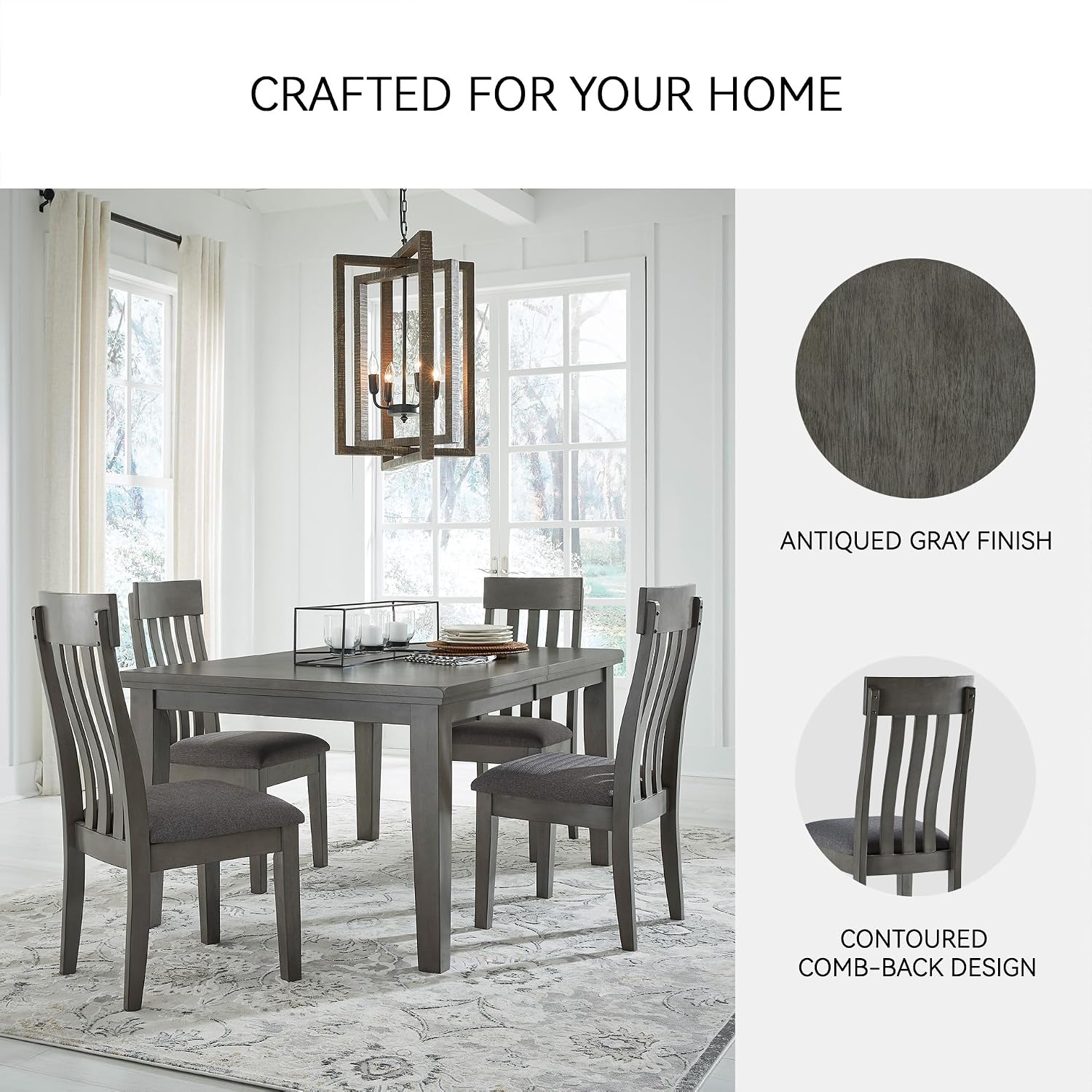 Signature Design by Ashley Hallanden Contemporary Dining Upholstered Side Chair, Set of 2, Armless, Comb Back Design, Wood Frame, Gray