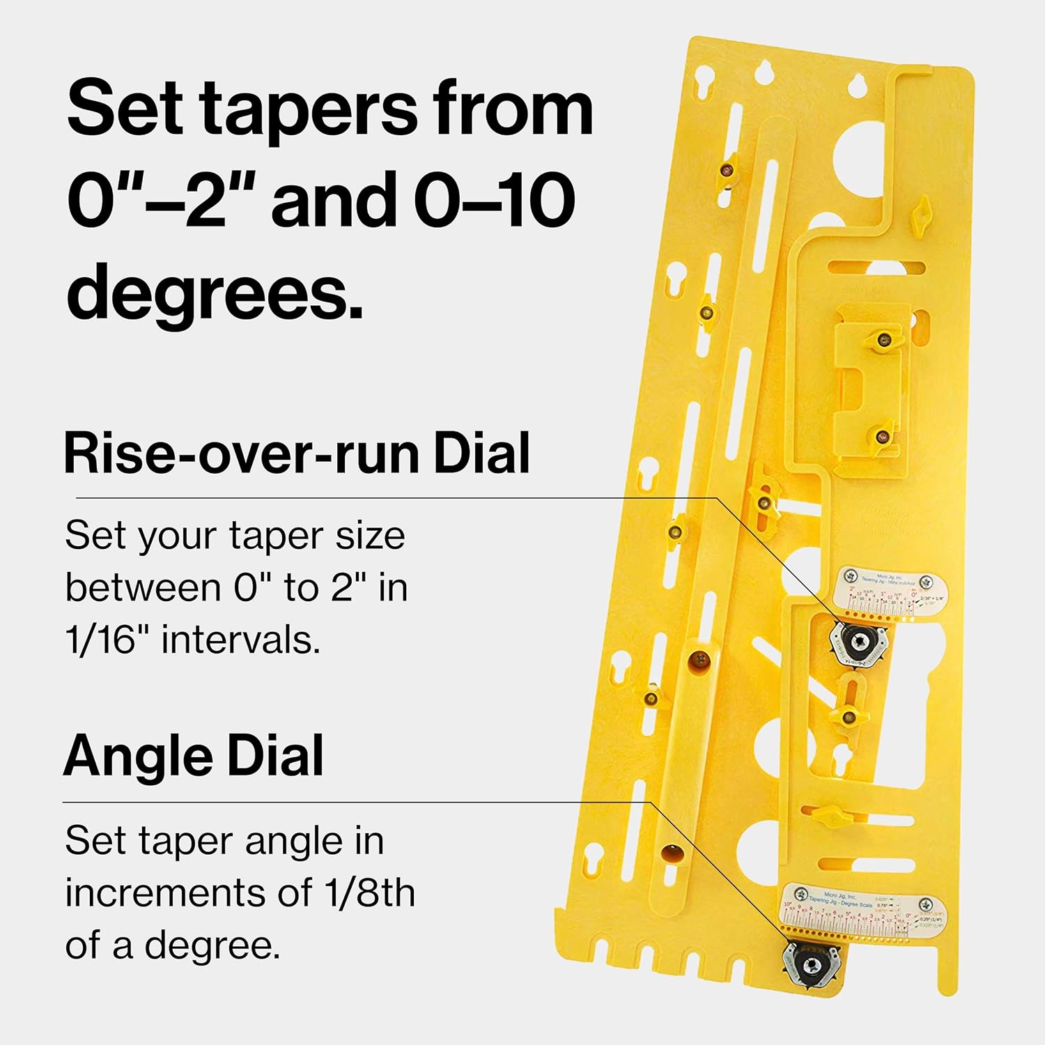 MICROJIG GRR-RIPPER Microdial Tapering Jig for Table and Band Saws, Taper Parts for Woodworking, TJ-5000, Yellow