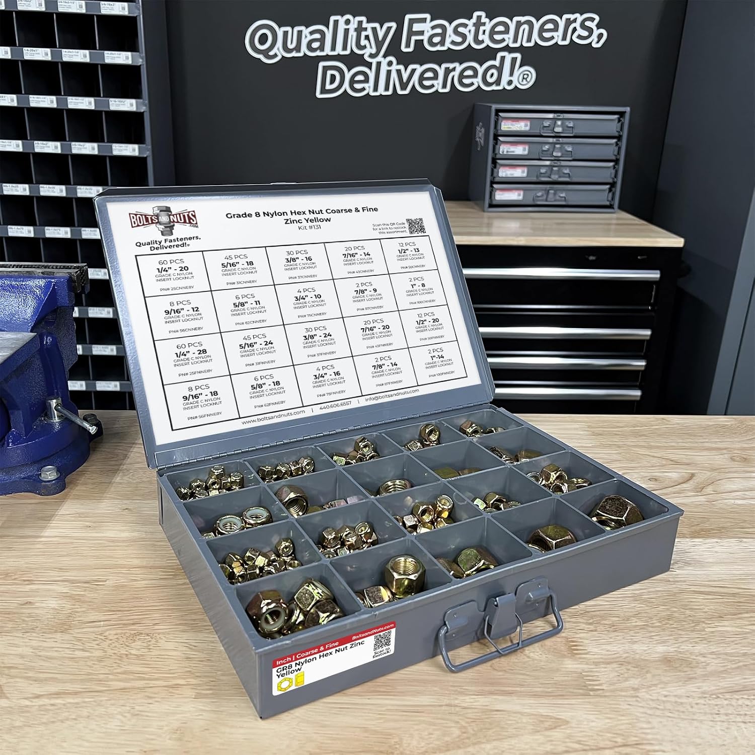 Grade 8 Nylon Hex Nut Coarse & Fine Zinc Yellow Assortment - 379 Pieces